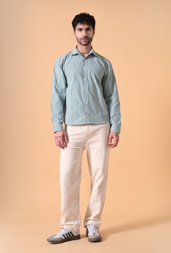 back print shirt men green stripes