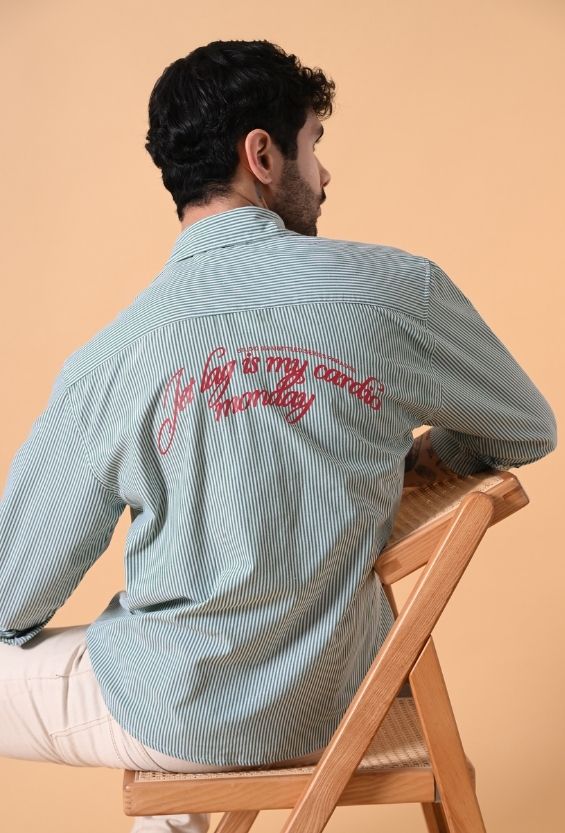 green stripe shirt men long sleeve