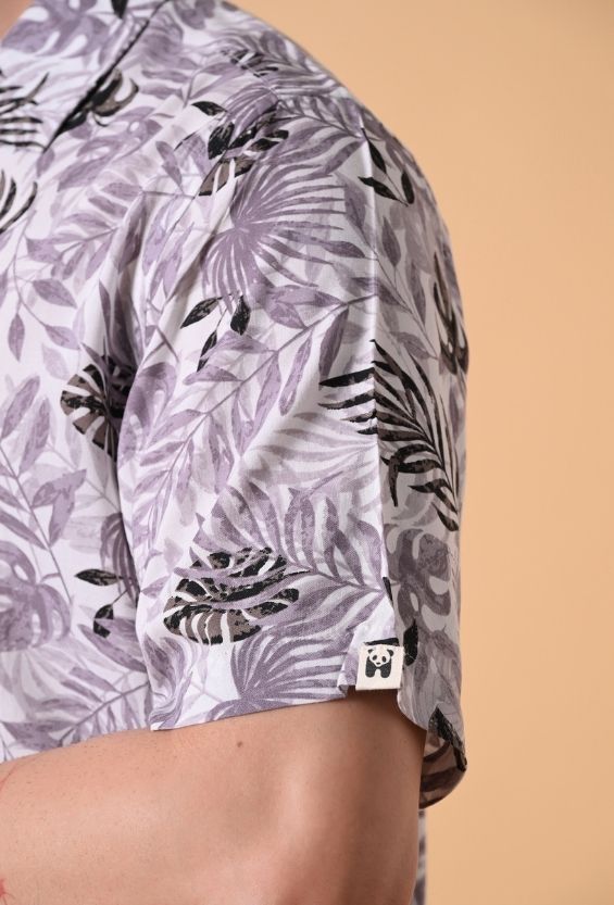 White Tropical Print Men's Full Sleeve Shirts for Men