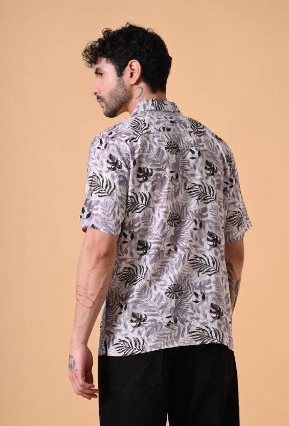 White Tropical Print Men's Full Sleeve Shirts for Men