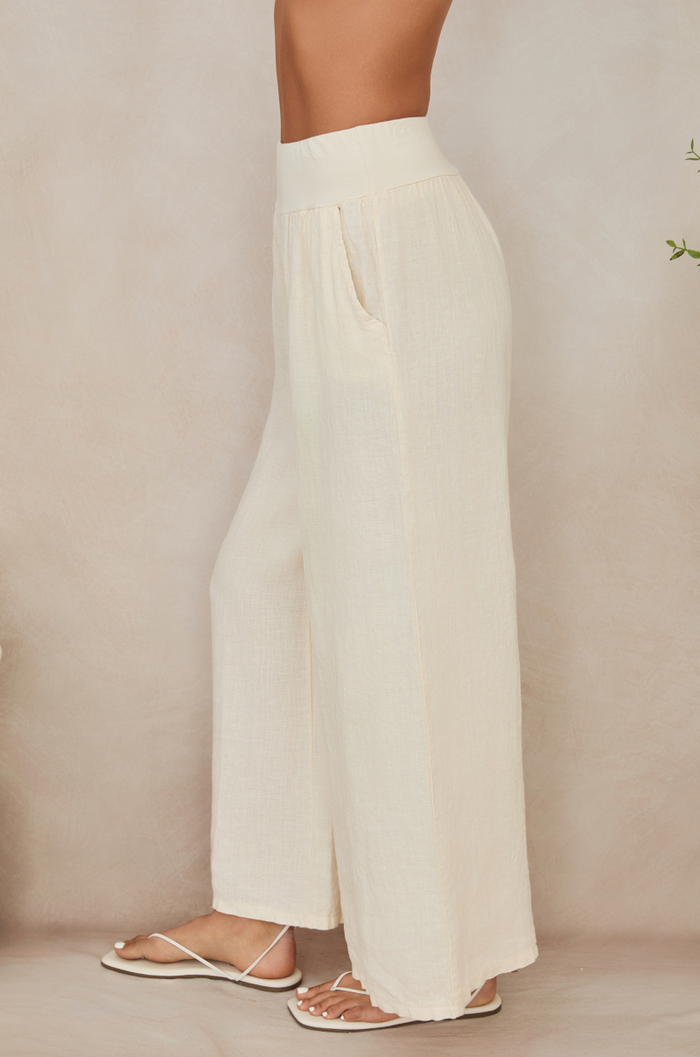 Wide Leg Linen Pants - Butter - Side View