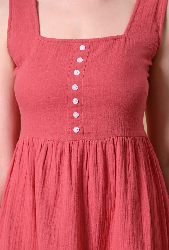 Women's Coral Cotton Tiered Dress