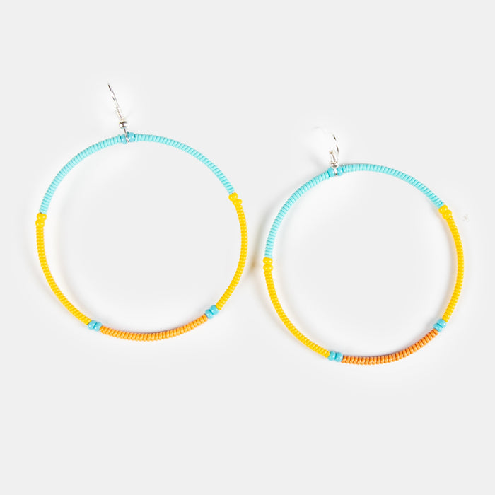 Women's Creole Earrings Large Split 2 Tone Colours - Turquoise