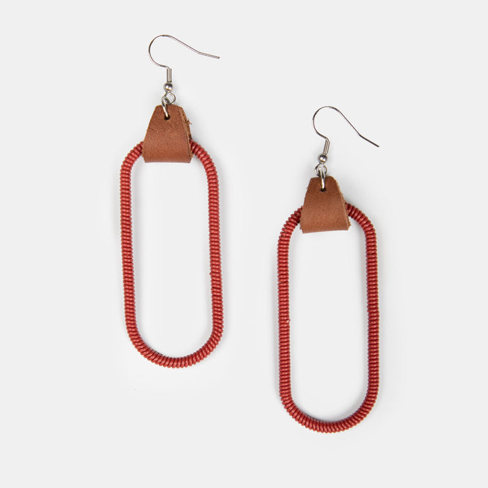 Women's Oval Wire Earrings - Red